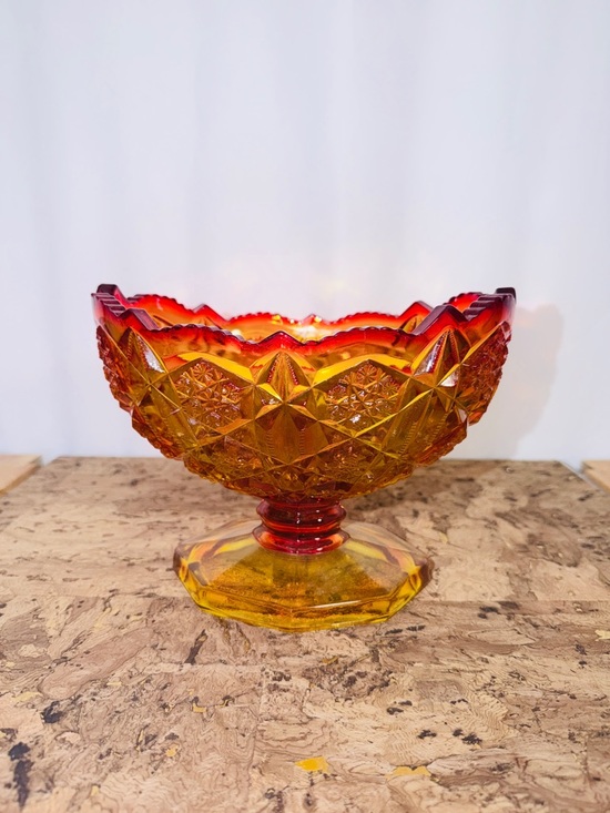 Other - Amberina McKee Kemple Toltec Design Oval Footed Saw Tooth Edge Compote Bowl